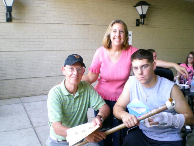 Marine LCPL Paul Schaus (right), presented by RET Col. Dick Sniffen. Cane carved by Ken Stark of HVWC.