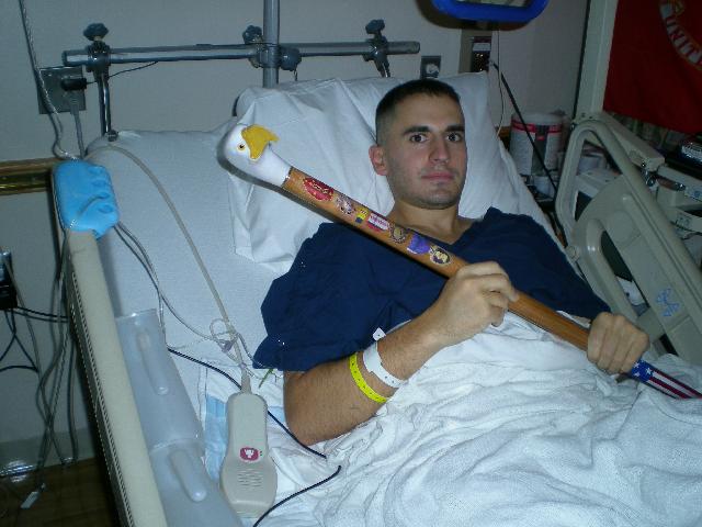 Marine Cpl Luke McDermott. Cane carved by Hal Weisel of HVWC.