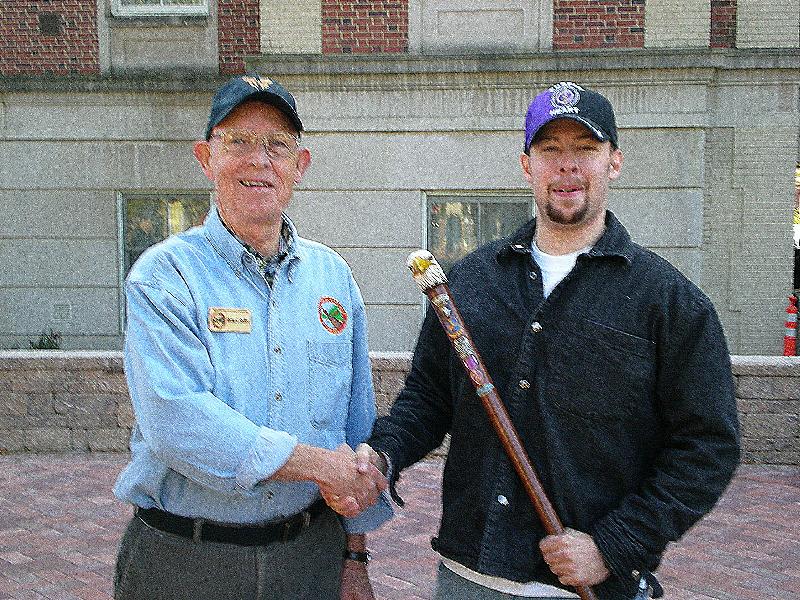 Army SGT Seth Stephen. Cane carved by Ken Stark of HVWC.