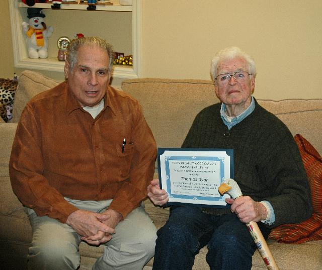 Army Staff Sgt Thomas Ryan. Presented by Pat Paraggio of HVWC. Cane carved by Hal Weisel of HVWC.